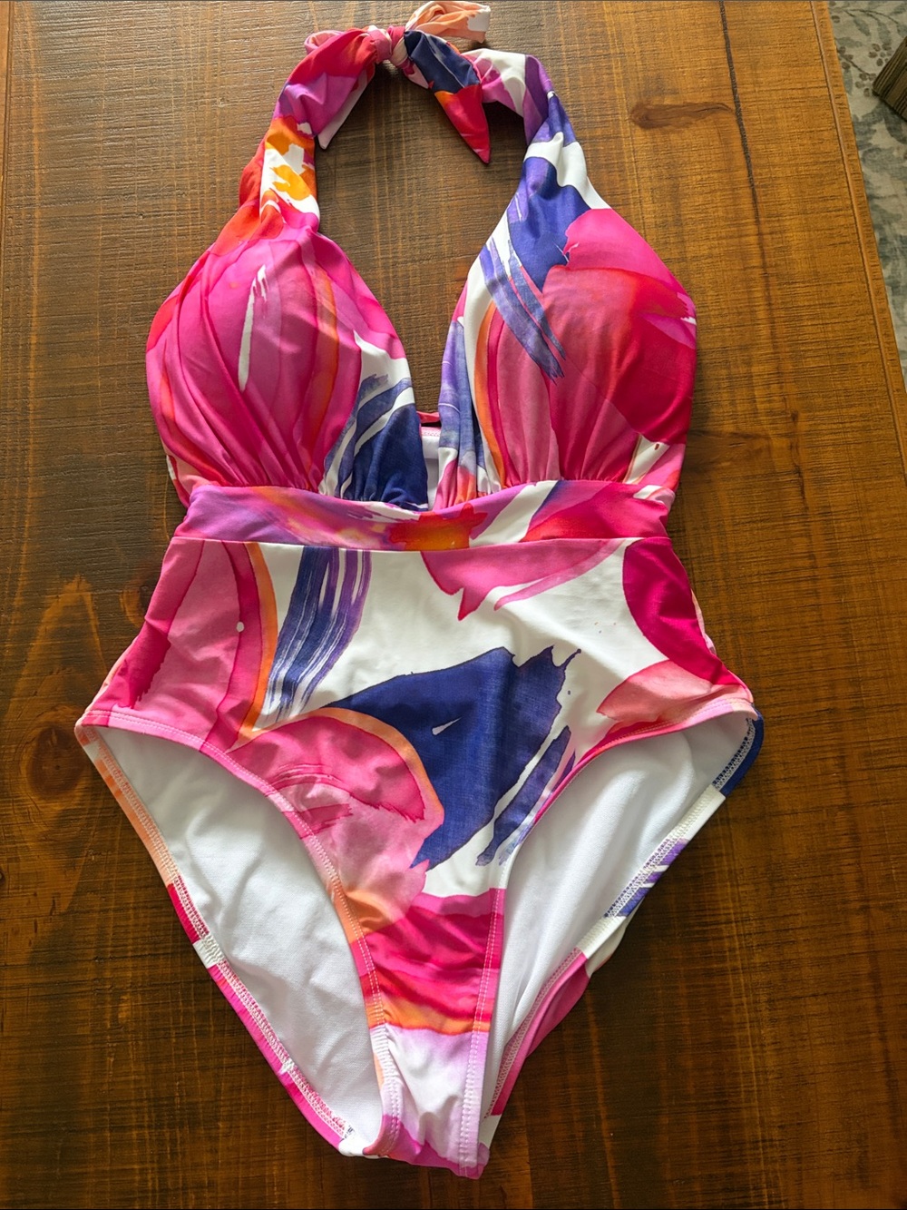 Mynah Colorful Abstract Padded Halter Style One Piece Bathing Suit NWOT Small